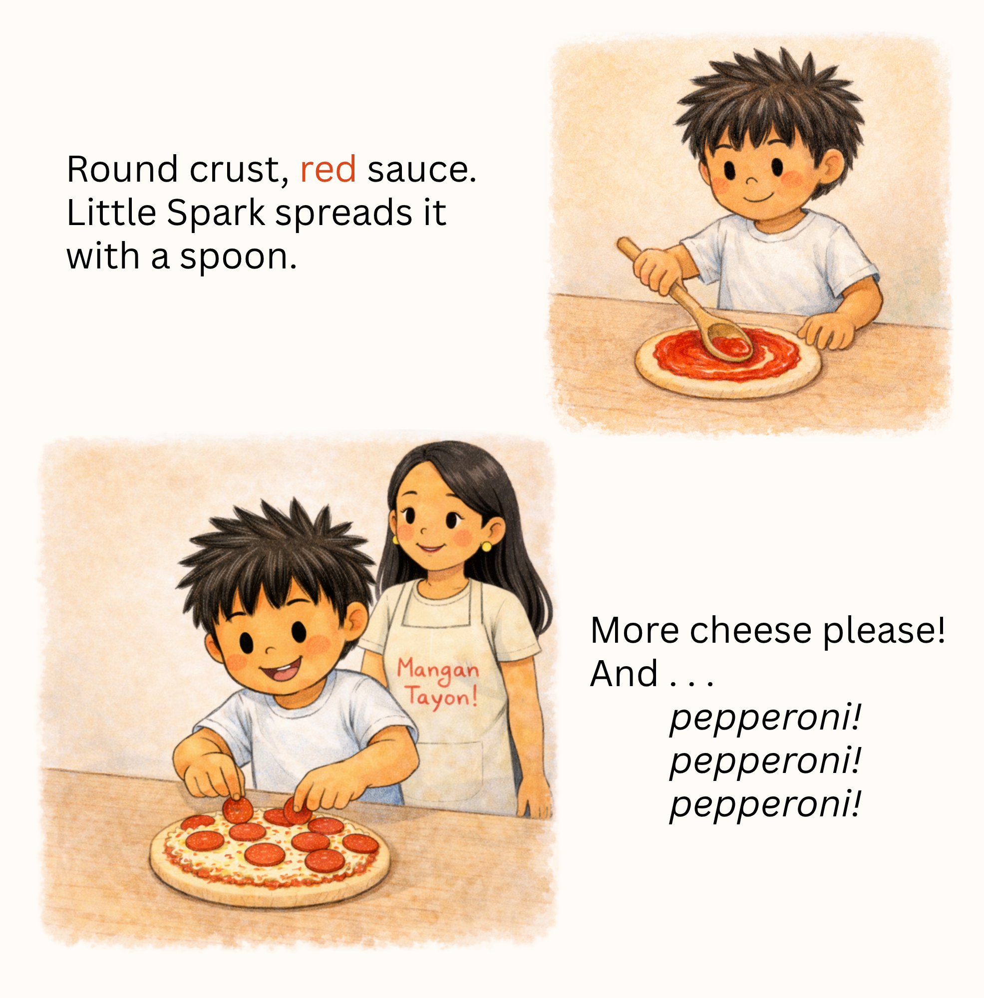 Interior: a boy and his mom making pizza